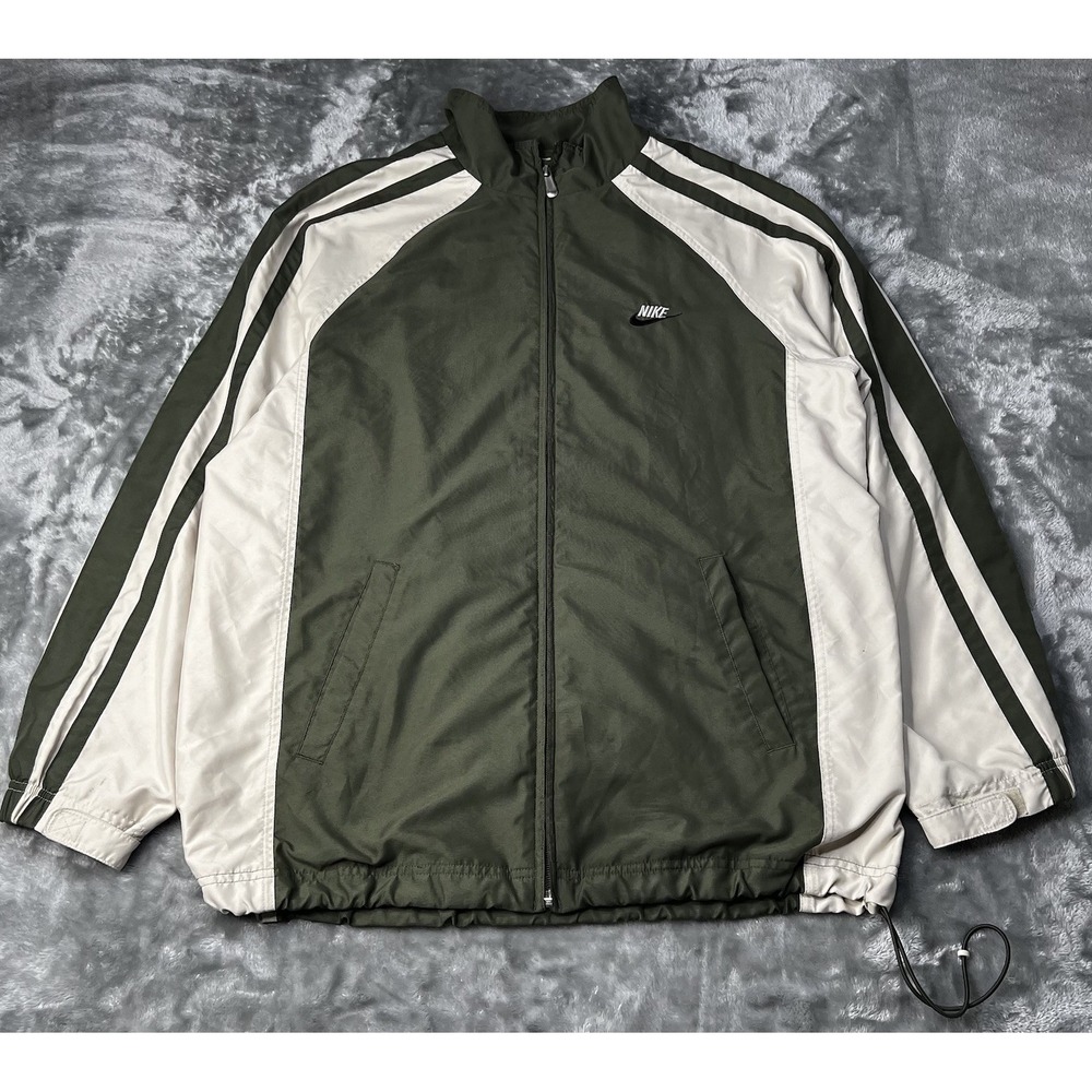Nike Jacket Men Size Medium Olive Cream Full Zip Track Windbreaker